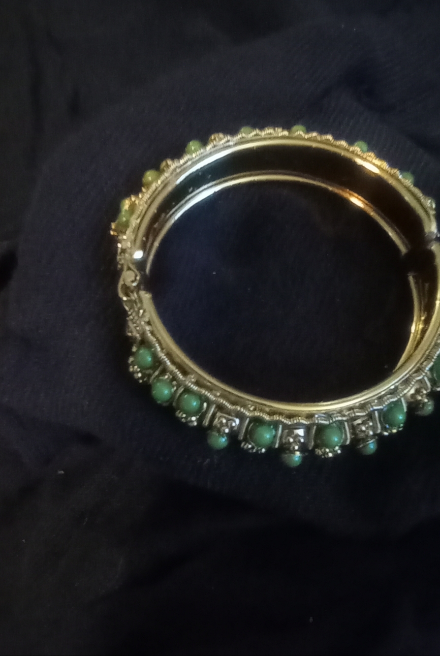 Gold-Tone Bracelet with Green Bead Accents